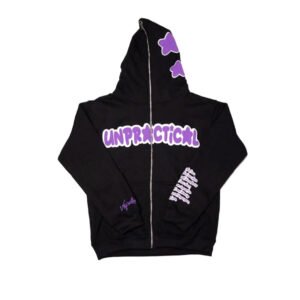 Black 100% Cotton hoodie with Zipper all over the hood with custom puff-printing and custom labels and custom bags