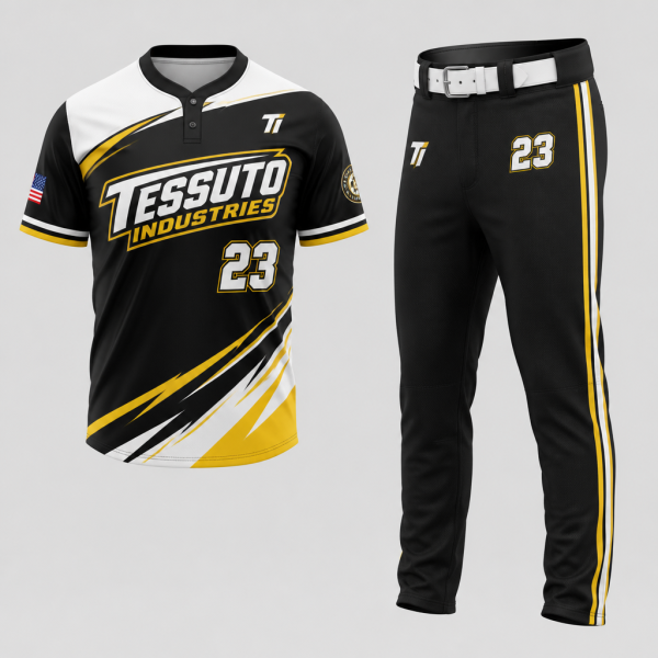 Elite Tessuto Two-Button Softball Uniform Set - Black/Gold