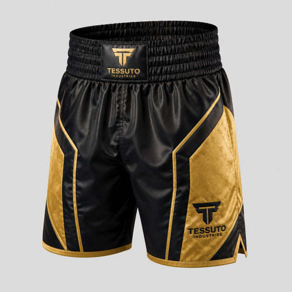 Elite Tessuto Men's Pro Boxing Shorts - Black & Gold