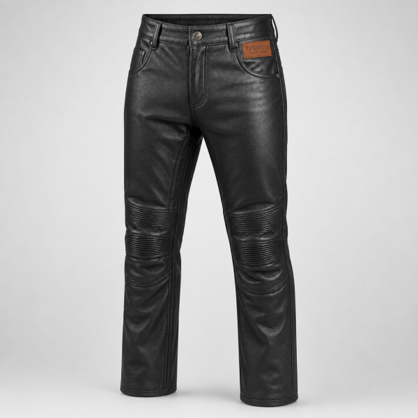 Elite Tessuto Men's Icon Grained Leather Biker Trousers - Onyx Black