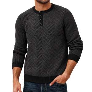 Chevron Zigzag Knit Henley Men's Sweater