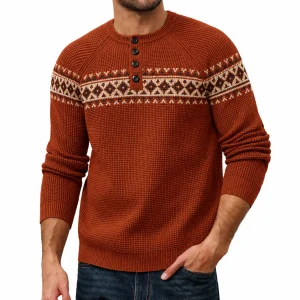 Custom Men's Orange Henley Sweater