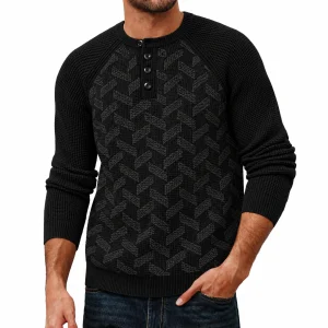 Custom Men's Black Henley Sweater