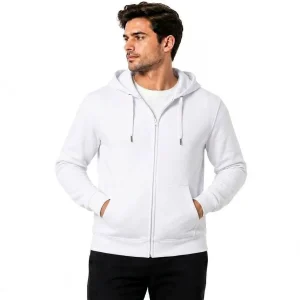 Custom Men's White Fleece Zip Hoodie