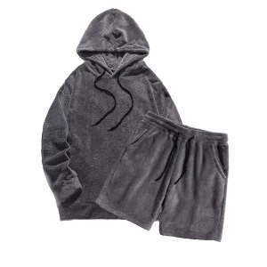 Custom Men's Grey Cotton Hoodie and Shorts Set