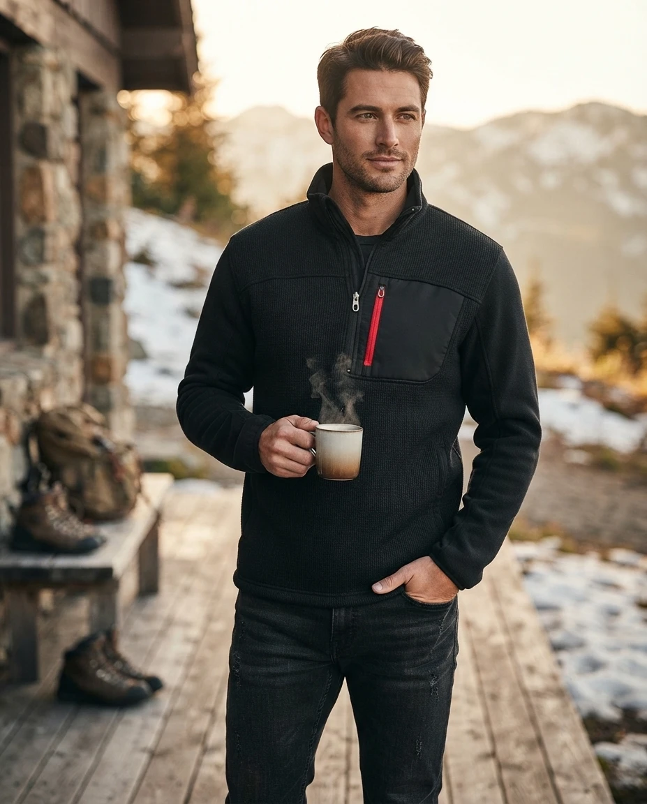 Custom Men's Off White Quarter Zip Sweater - Image 3
