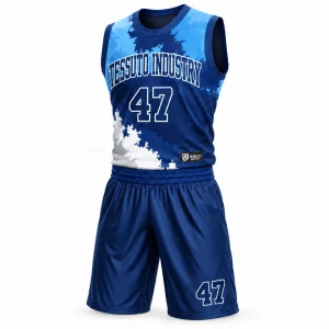 Custom Men's Navy Camo Print Polyester Basketball Uniform Set