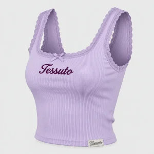 Custom Women's Purple Lace Trim Ribbed Cotton Crop Tank Top