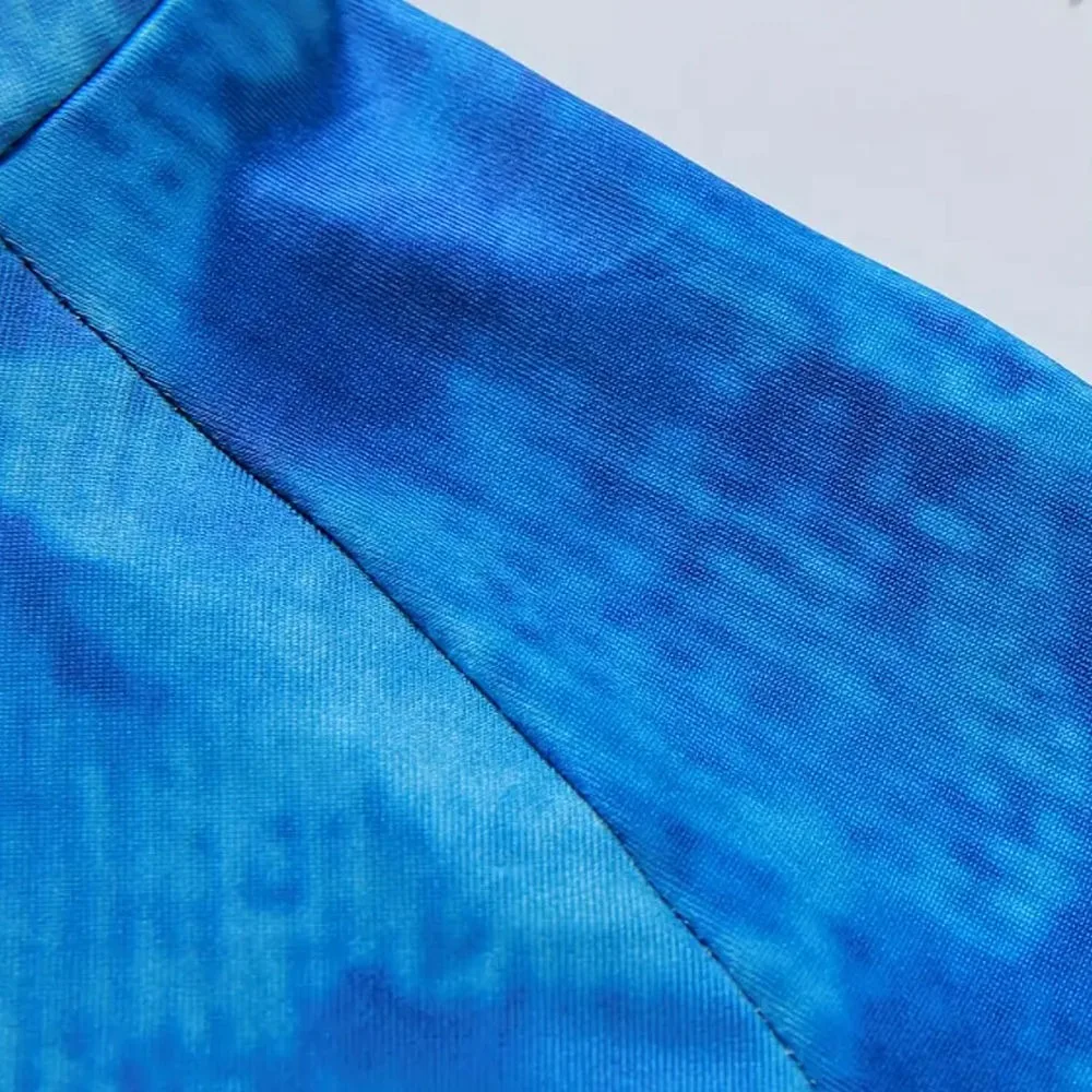 Custom Unisex Blue Camo Print Polyester Swimsuit - Image 3