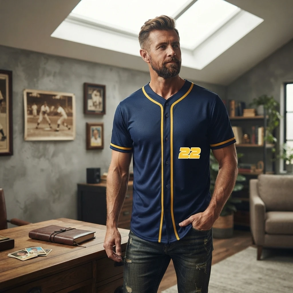 Custom Men's Cream Striped Polyester Baseball Jersey - Image 3