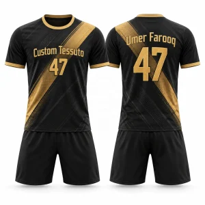 Custom Black Striped Polyester Soccer Uniform Set