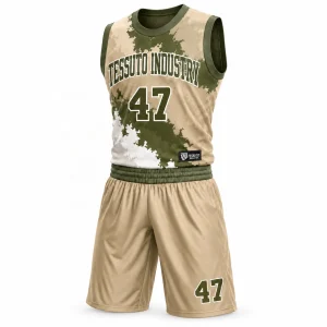 Custom Men's Khaki Camo Print Basketball Uniform Set
